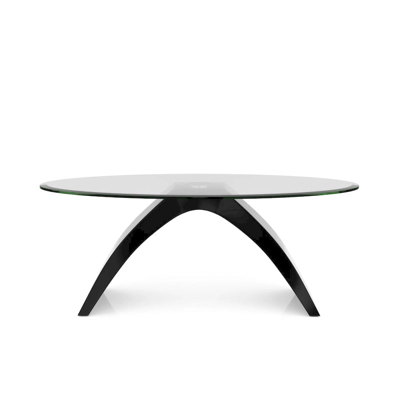 47-Inch Oval Glass Top Coffee Table with High Gloss Arched Base