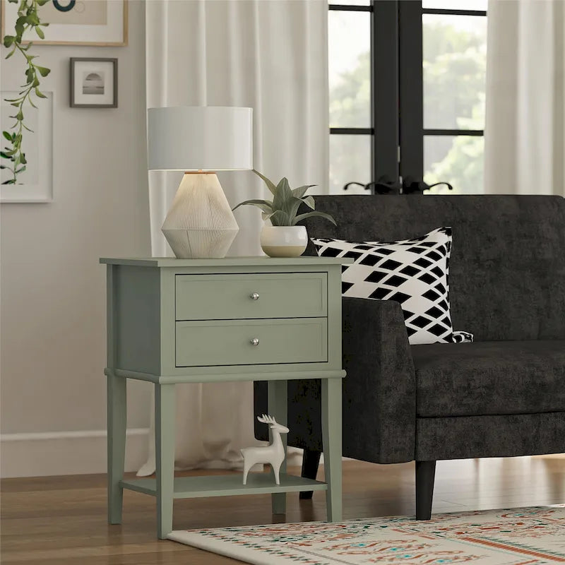 2-Drawer Accent Side Table with Open Shelf