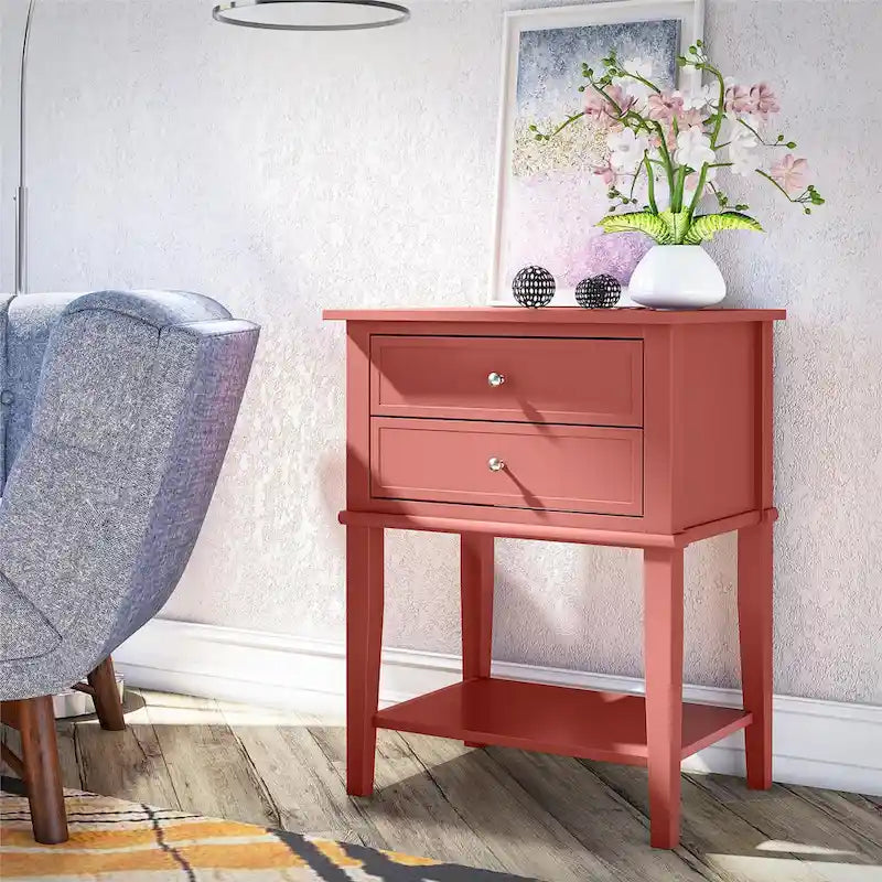 2-Drawer Accent Side Table with Open Shelf