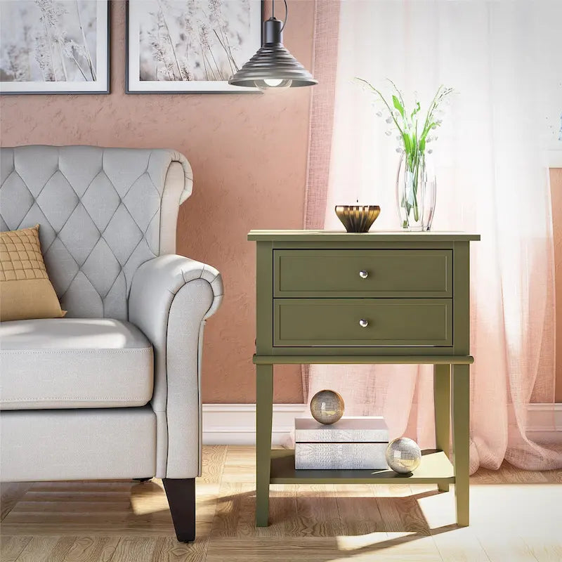 2-Drawer Accent Side Table with Open Shelf