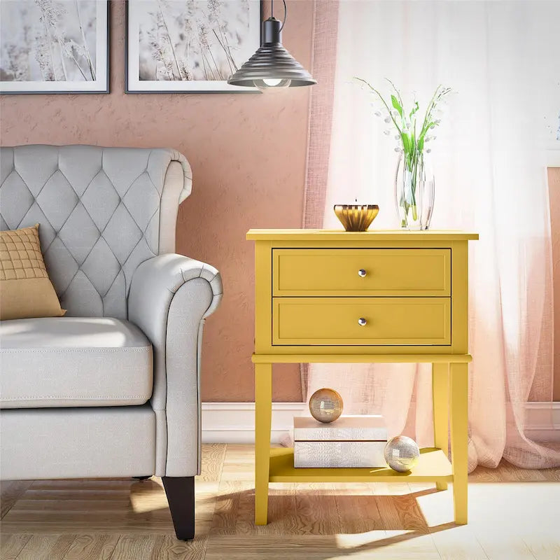 2-Drawer Accent Side Table with Open Shelf