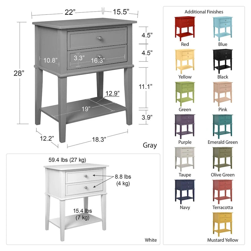 2-Drawer Accent Side Table with Open Shelf
