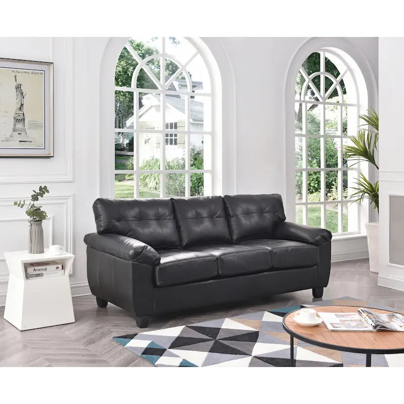 3-Seat Faux Leather Sofa with Pocket Coil Cushions, Tufted Back and Pillowtop Arms