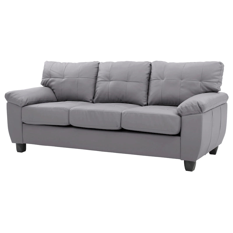3-Seat Faux Leather Sofa with Pocket Coil Cushions, Tufted Back and Pillowtop Arms