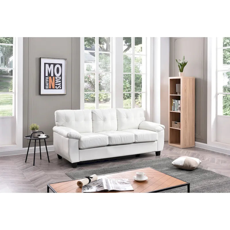 3-Seat Faux Leather Sofa with Pocket Coil Cushions, Tufted Back and Pillowtop Arms