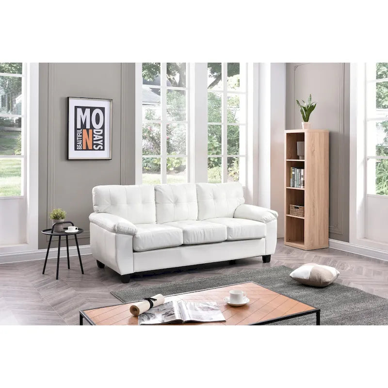 3-Seat Faux Leather Sofa with Pocket Coil Cushions, Tufted Back and Pillowtop Arms