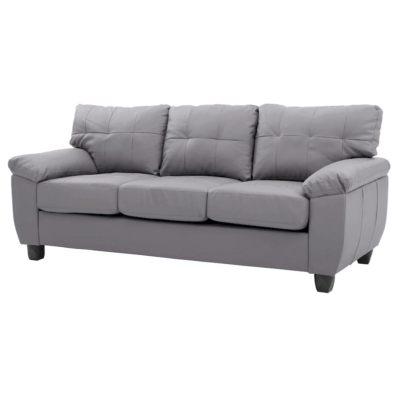 3-Seat Faux Leather Sofa with Pocket Coil Cushions, Tufted Back and Pillowtop Arms