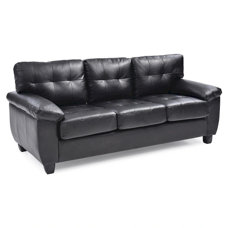 3-Seat Faux Leather Sofa with Pocket Coil Cushions, Tufted Back and Pillowtop Arms