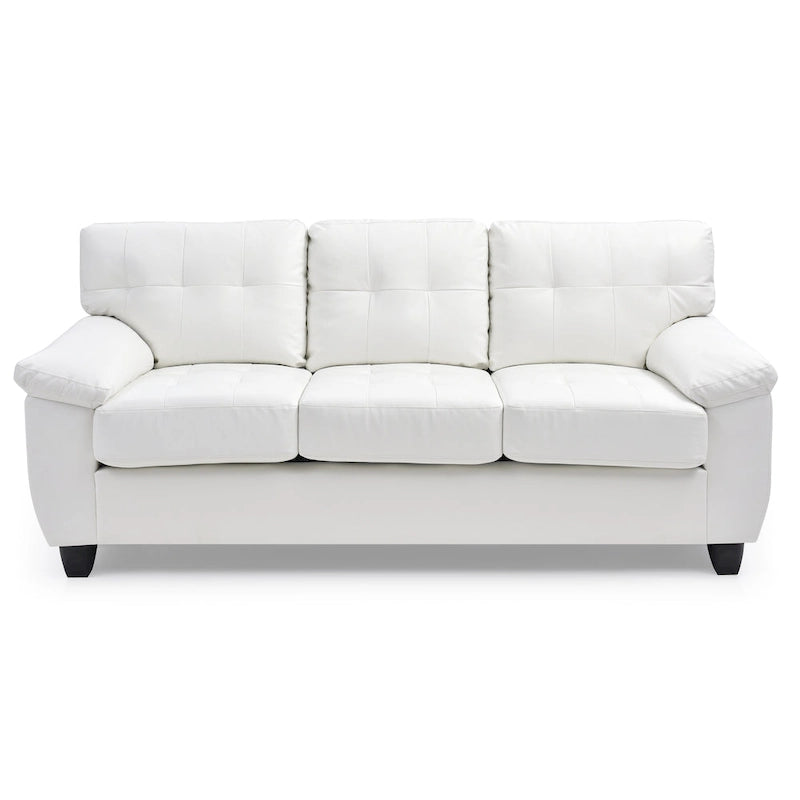 3-Seat Faux Leather Sofa with Pocket Coil Cushions, Tufted Back and Pillowtop Arms