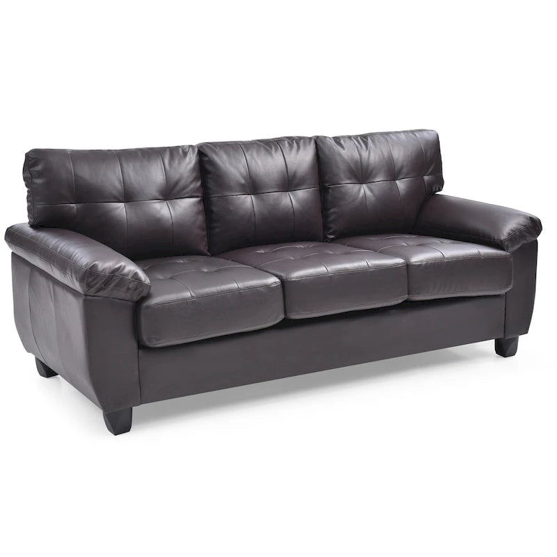 3-Seat Faux Leather Sofa with Pocket Coil Cushions, Tufted Back and Pillowtop Arms