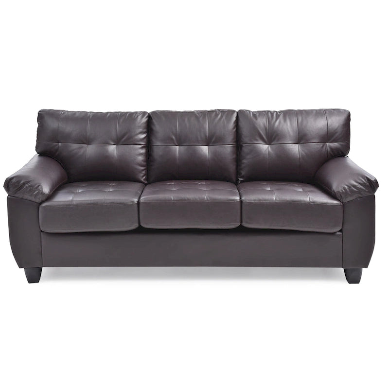 3-Seat Faux Leather Sofa with Pocket Coil Cushions, Tufted Back and Pillowtop Arms