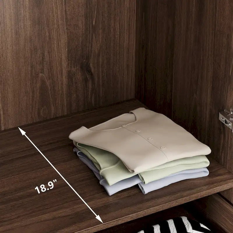 2-Door Wood Wardrobe Armoire with 2 Drawers and Open Shelf