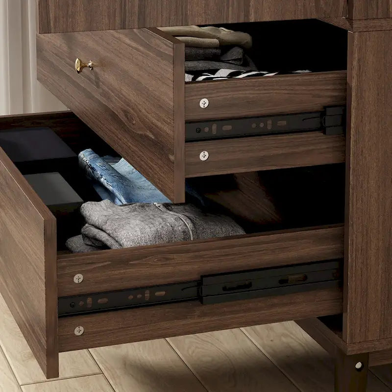 2-Door Wood Wardrobe Armoire with 2 Drawers and Open Shelf