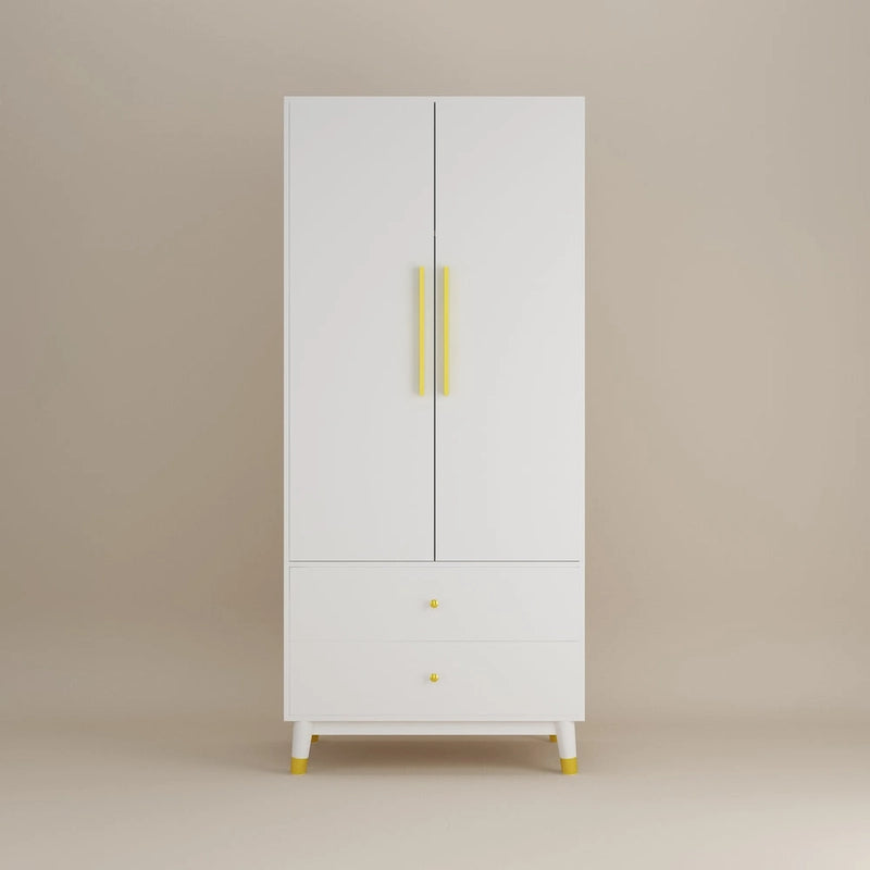 2-Door Wood Wardrobe Armoire with 2 Drawers and Open Shelf