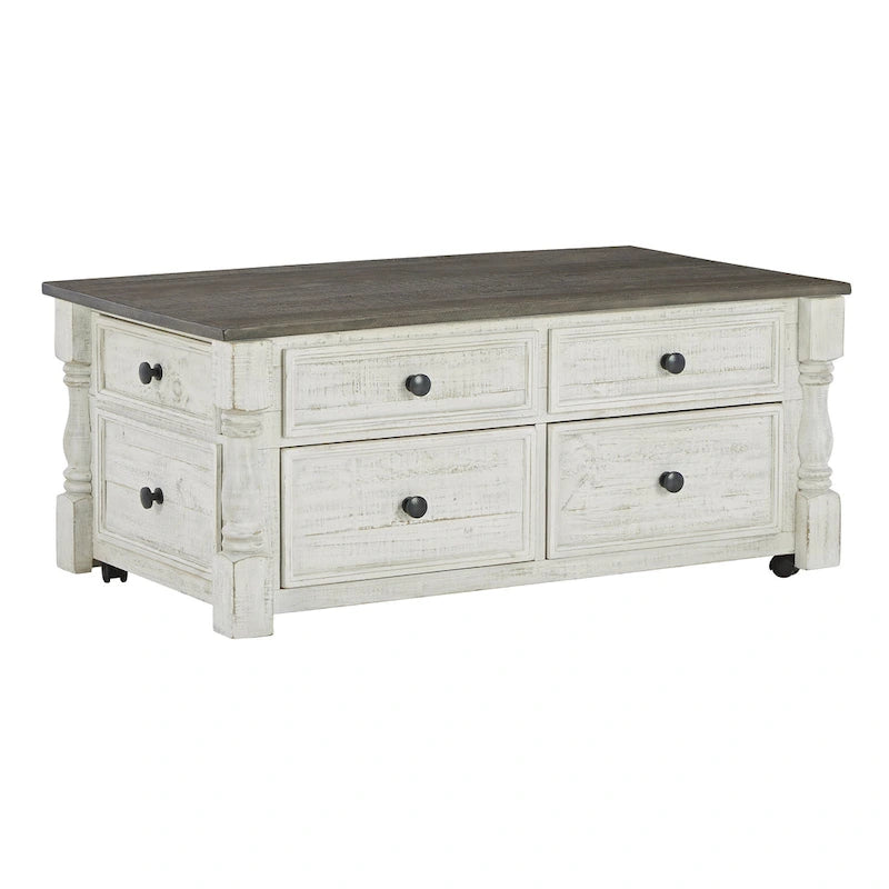 Farmhouse Lift Top Cocktail Table with 4 Drawers and Hidden Tray