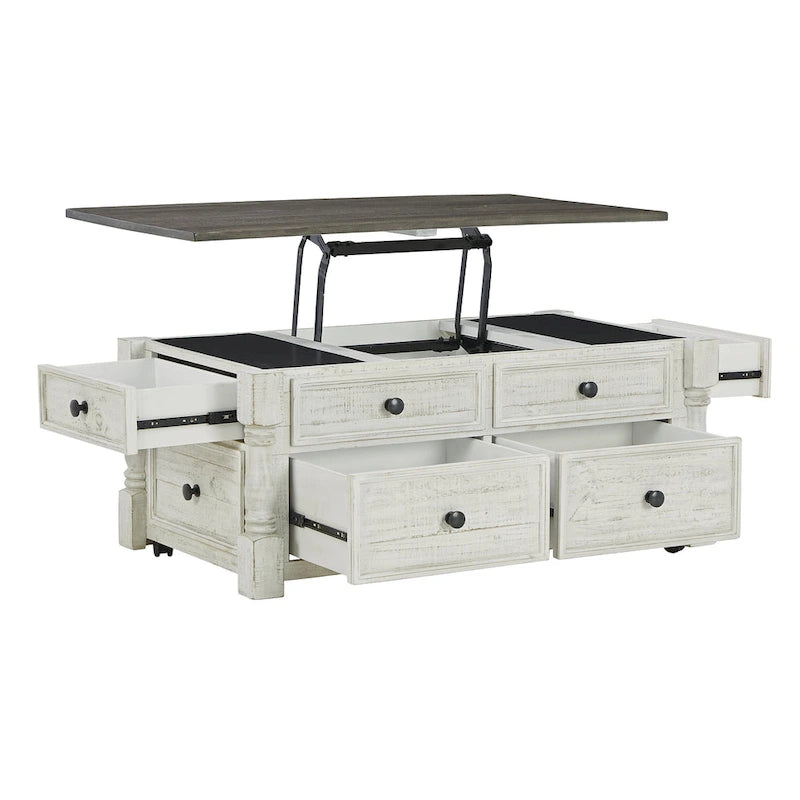 Farmhouse Lift Top Cocktail Table with 4 Drawers and Hidden Tray