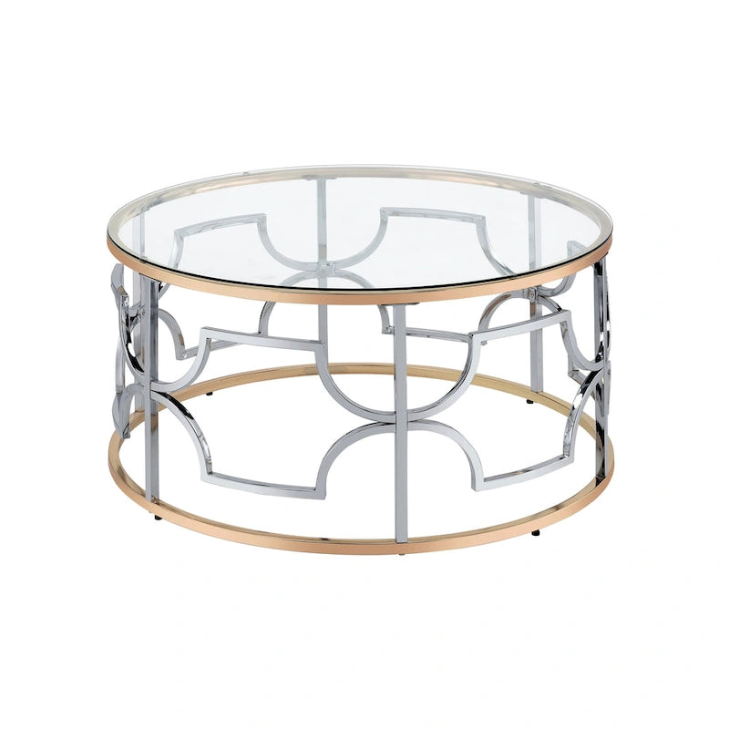 Round Glass Top Coffee Table with Chrome and Gold Frame