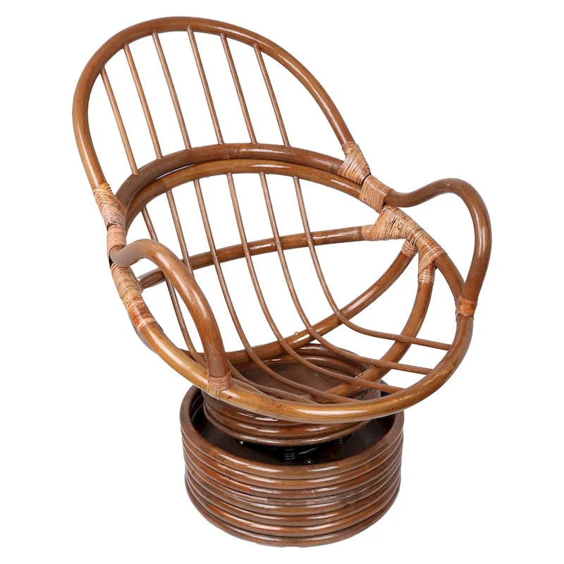 Rattan Swivel Rocker Chair with Tufted Microsuede Cushion and High Seat Back