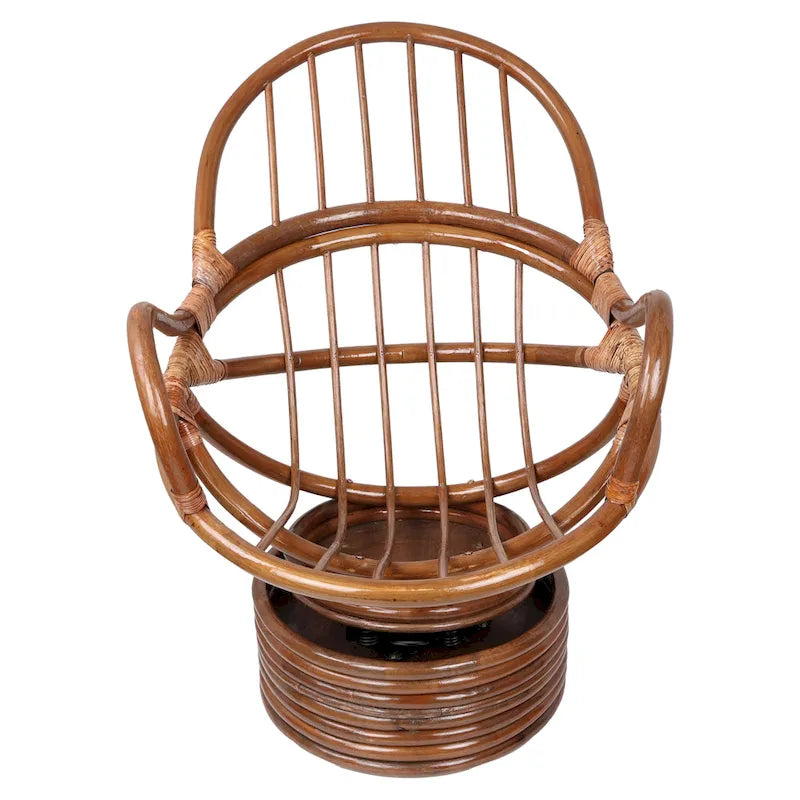 Rattan Swivel Rocker Chair with Tufted Microsuede Cushion and High Seat Back
