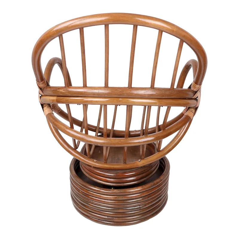 Rattan Swivel Rocker Chair with Tufted Microsuede Cushion and High Seat Back