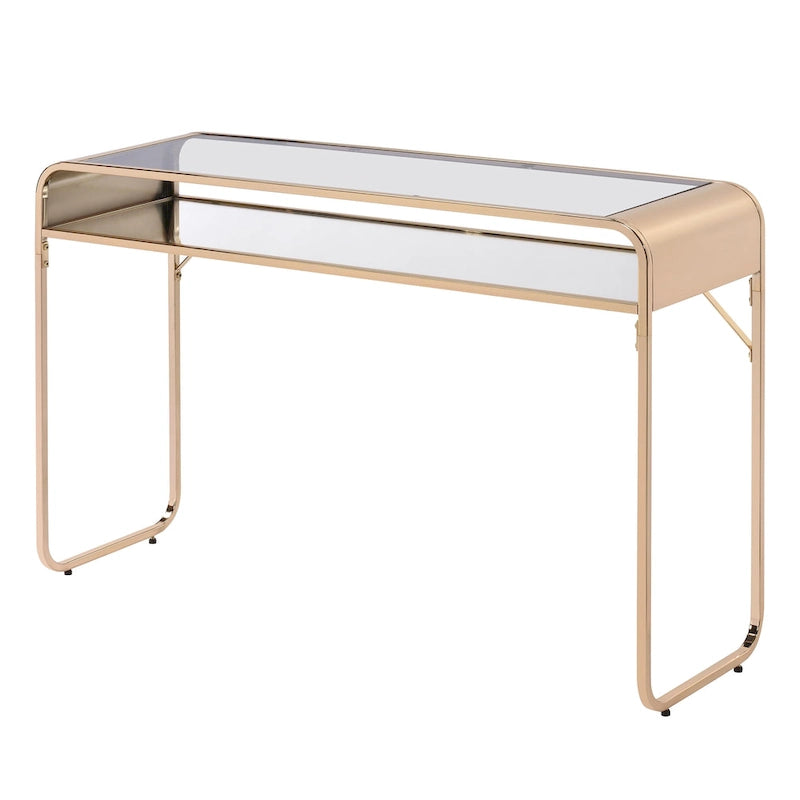 46-Inch Glass Top Console Table with Mirrored Lower Shelf