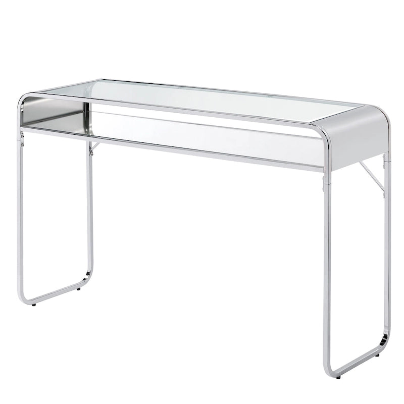 46-Inch Glass Top Console Table with Mirrored Lower Shelf