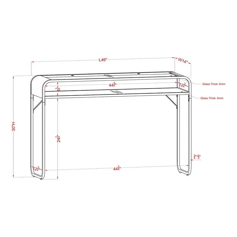 46-Inch Glass Top Console Table with Mirrored Lower Shelf