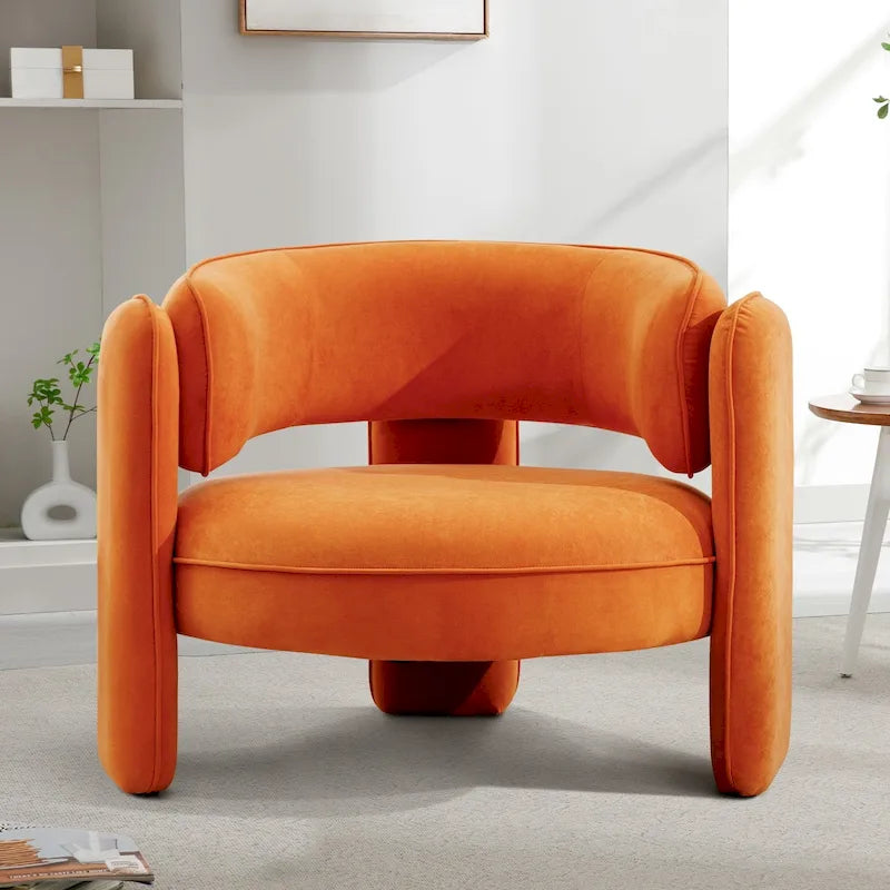 Round-Back Velvet Accent Chair with Solid Wood Frame and Rubber Wood Legs
