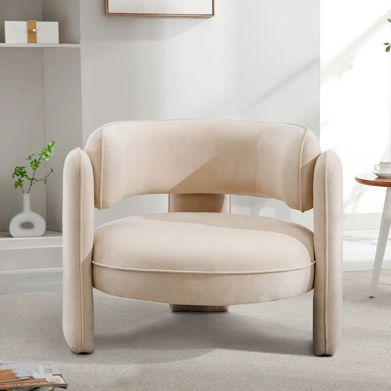 Round-Back Velvet Accent Chair with Solid Wood Frame and Rubber Wood Legs