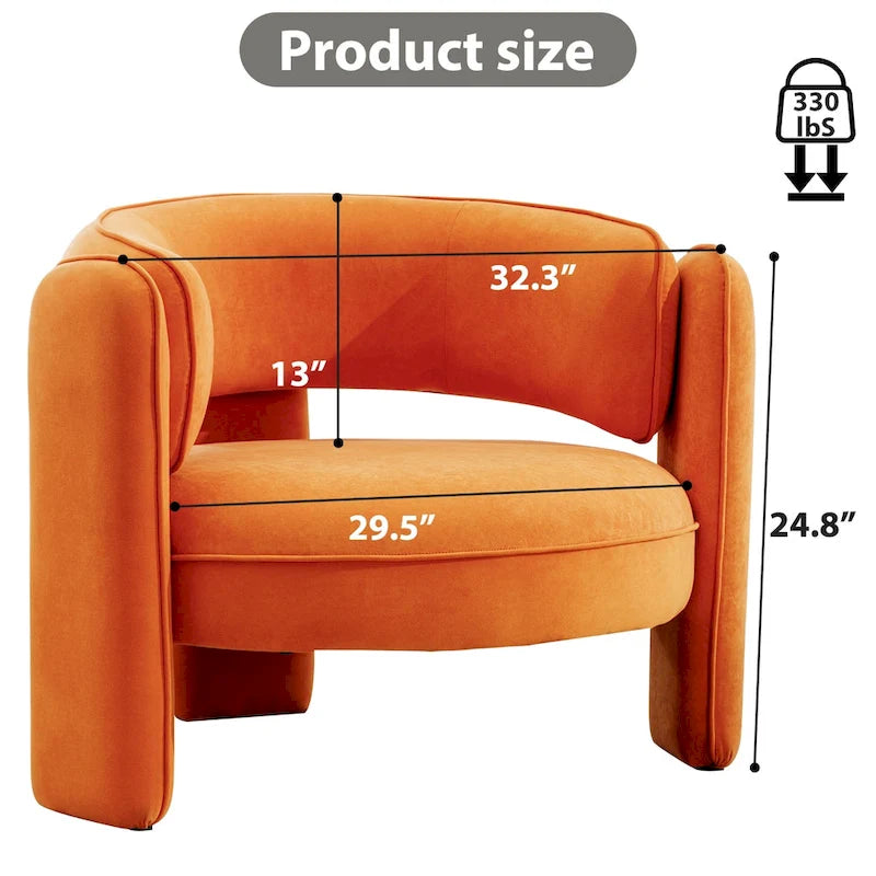 Round-Back Velvet Accent Chair with Solid Wood Frame and Rubber Wood Legs