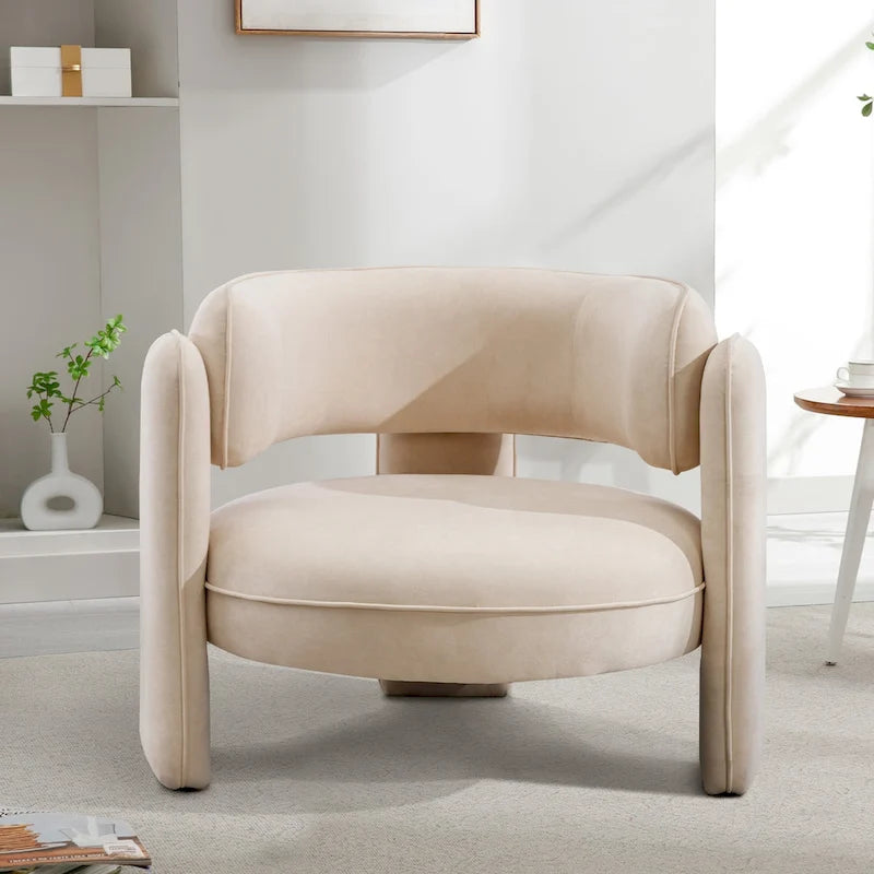 Round-Back Velvet Accent Chair with Solid Wood Frame and Rubber Wood Legs