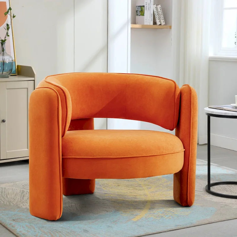 Round-Back Velvet Accent Chair with Solid Wood Frame and Rubber Wood Legs