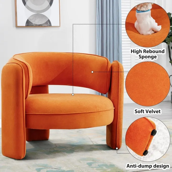 Round-Back Velvet Accent Chair with Solid Wood Frame and Rubber Wood Legs