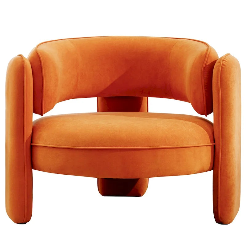 Round-Back Velvet Accent Chair with Solid Wood Frame and Rubber Wood Legs