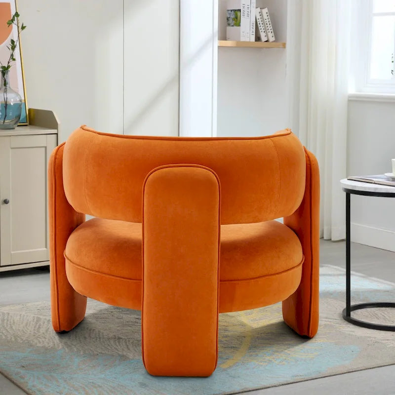Round-Back Velvet Accent Chair with Solid Wood Frame and Rubber Wood Legs