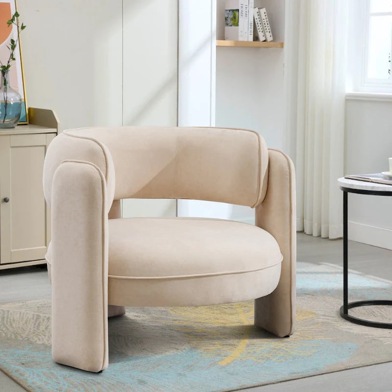 Round-Back Velvet Accent Chair with Solid Wood Frame and Rubber Wood Legs