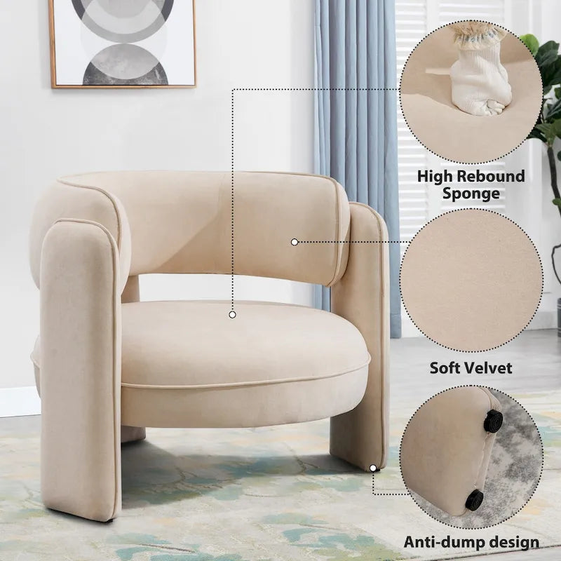 Round-Back Velvet Accent Chair with Solid Wood Frame and Rubber Wood Legs