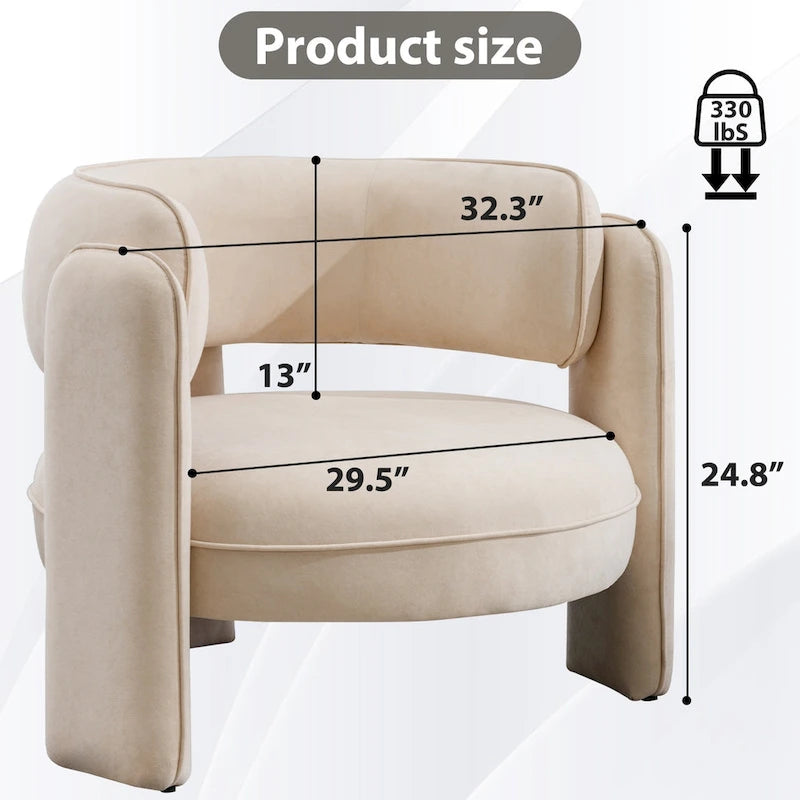 Round-Back Velvet Accent Chair with Solid Wood Frame and Rubber Wood Legs
