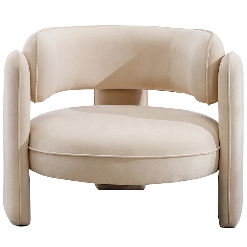 Round-Back Velvet Accent Chair with Solid Wood Frame and Rubber Wood Legs