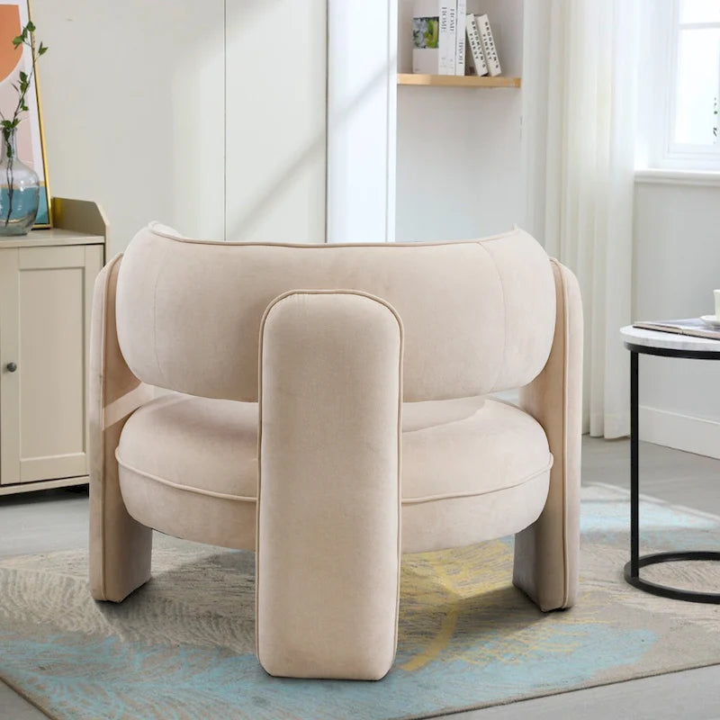 Round-Back Velvet Accent Chair with Solid Wood Frame and Rubber Wood Legs