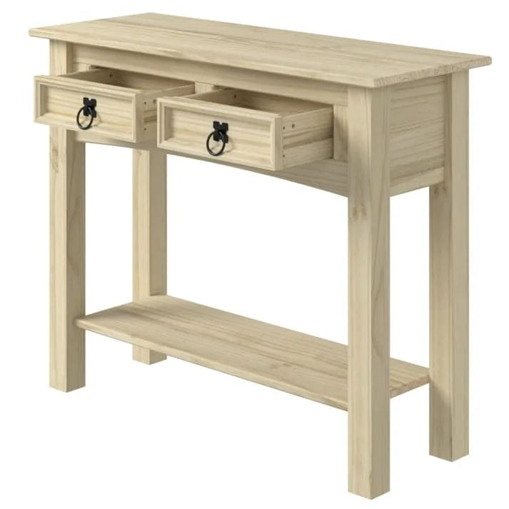 Solid Pine Wood Hall Console Table with 2 Drawers