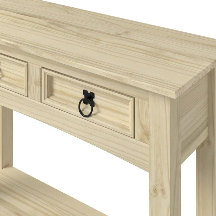 Solid Pine Wood Hall Console Table with 2 Drawers