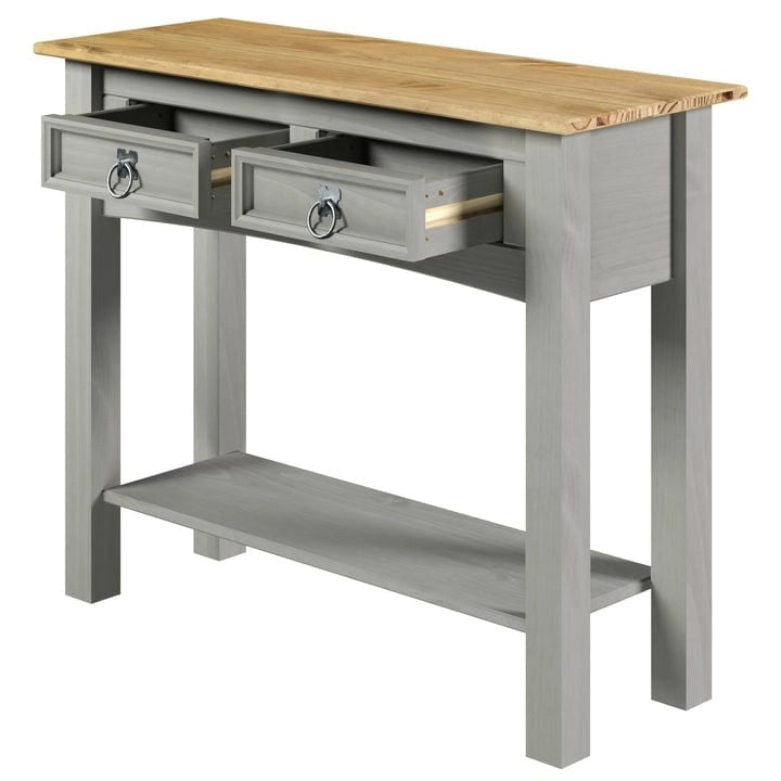 Solid Pine Wood Hall Console Table with 2 Drawers