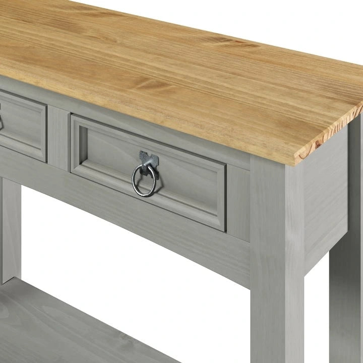 Solid Pine Wood Hall Console Table with 2 Drawers