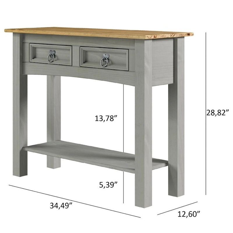 Solid Pine Wood Hall Console Table with 2 Drawers