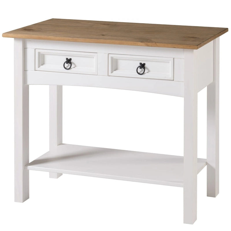 Solid Pine Wood Hall Console Table with 2 Drawers