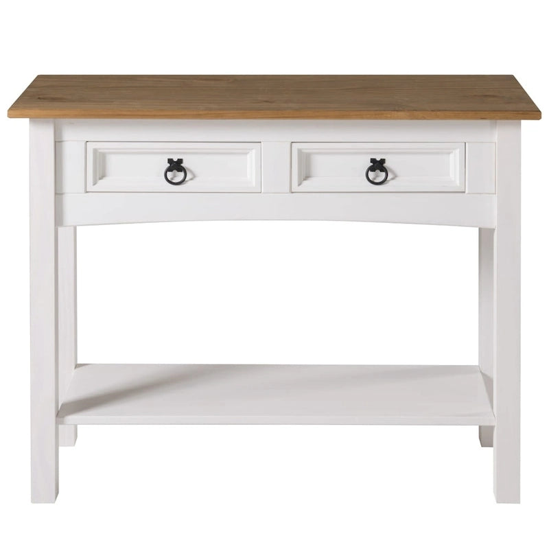 Solid Pine Wood Hall Console Table with 2 Drawers
