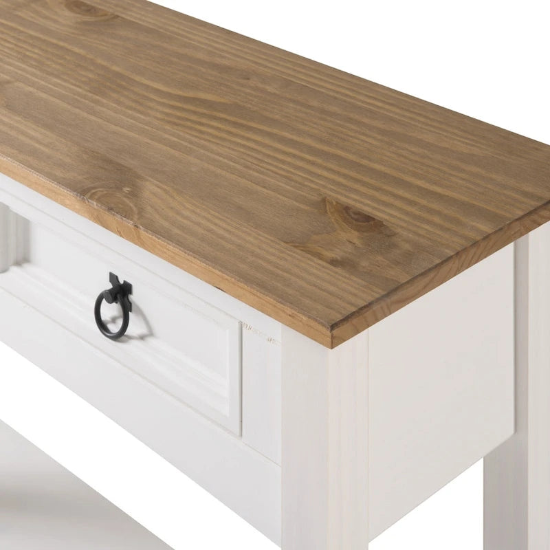 Solid Pine Wood Hall Console Table with 2 Drawers