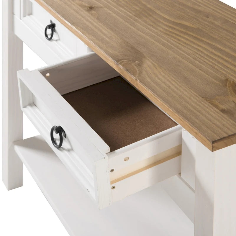 Solid Pine Wood Hall Console Table with 2 Drawers