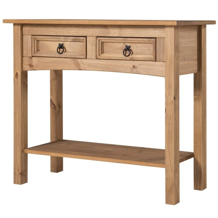 Solid Pine Wood Hall Console Table with 2 Drawers